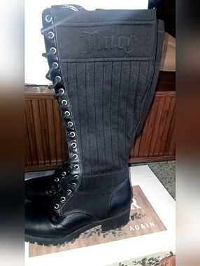 Black Juicy Couture Lace-Up Knee Boot Womens Size 9
